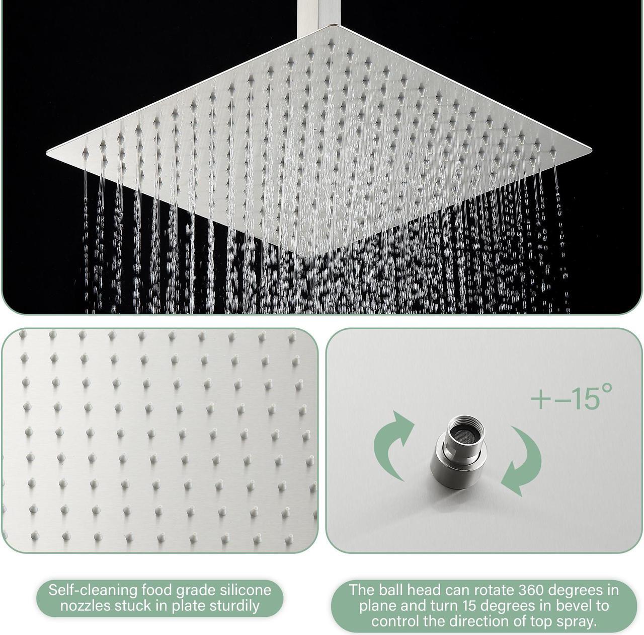 Alt view image 3 of 7 - 16''Ceiling Mounted Dual Shower Combo Bathroom Luxury Rain Shower Head and Handheld High Pressure Shower Set with Rough-in Valve,Brushed Nickel