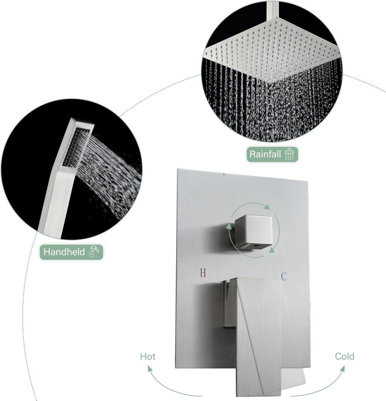 Alt view image 4 of 7 - 16''Ceiling Mounted Dual Shower Combo Bathroom Luxury Rain Shower Head and Handheld High Pressure Shower Set with Rough-in Valve,Brushed Nickel