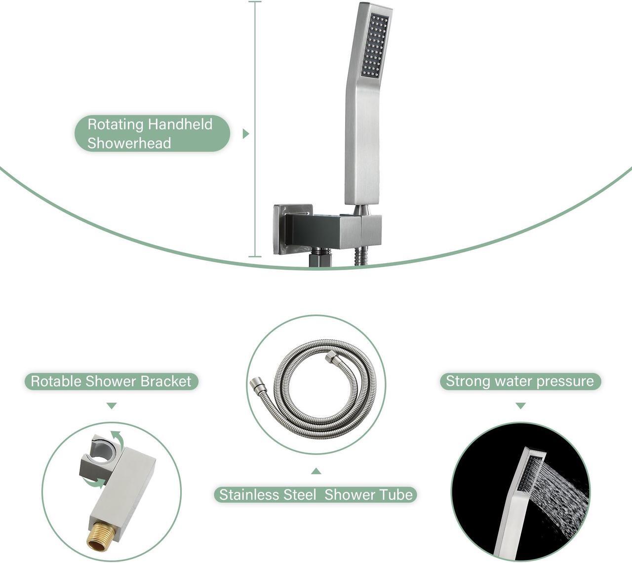 Alt view image 6 of 7 - 16''Ceiling Mounted Dual Shower Combo Bathroom Luxury Rain Shower Head and Handheld High Pressure Shower Set with Rough-in Valve,Brushed Nickel