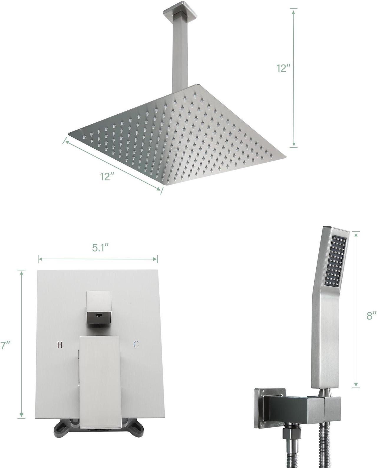 Alt view image 7 of 7 - 16''Ceiling Mounted Dual Shower Combo Bathroom Luxury Rain Shower Head and Handheld High Pressure Shower Set with Rough-in Valve,Brushed Nickel