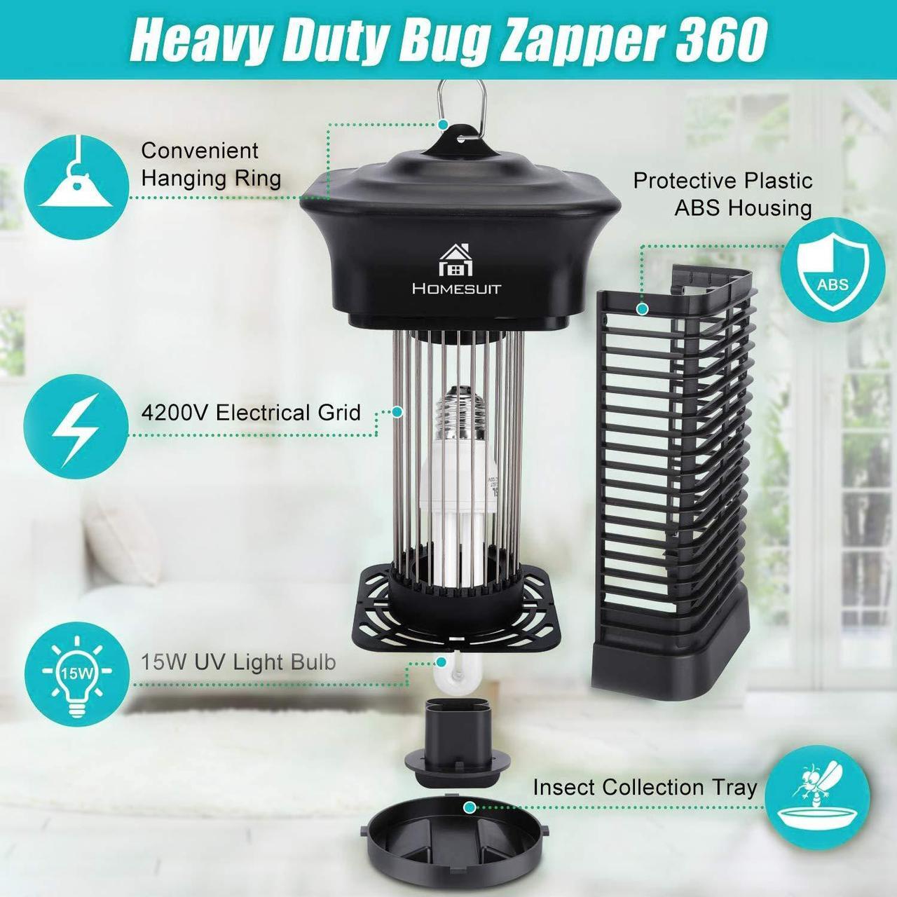 Alt view image 5 of 6 - Homesuit Bug Zapper 15W for Outdoor and Indoor ,High Powered 4000V Electric Mosquito Zappers Killer , Waterproof Insect Fly Trap Outdoor ,Electronic Light Bulb Lamp for Home Backyard Patio