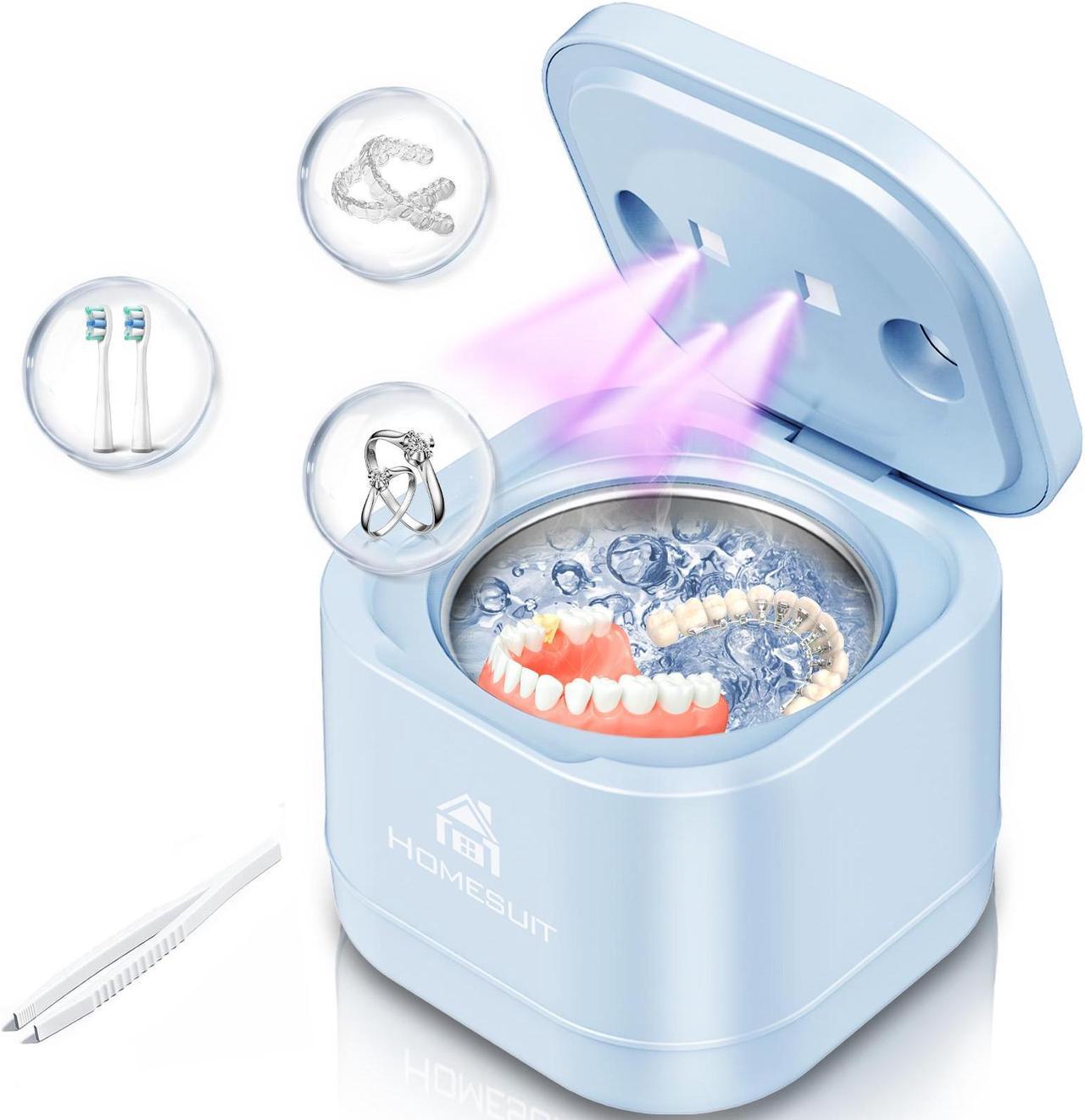 Main image of Homesuit Ultrasonic Retainer Cleaner Machine, 45kHz Jewelry Cleaner Ultrasonic, Ultrasonic UV Cleaner for Dentures, Mouth Guard, Toothbrush Head, Ultrasonic Cleaner for All Dental Appliance, Jewelry
