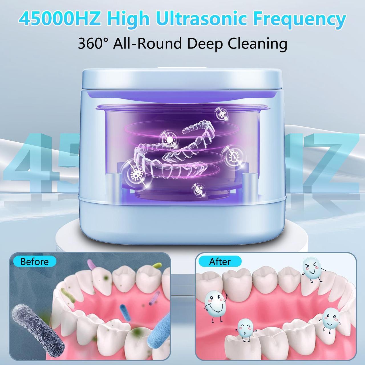 Alt view image 2 of 6 - Homesuit Ultrasonic Retainer Cleaner Machine, 45kHz Jewelry Cleaner Ultrasonic, Ultrasonic UV Cleaner for Dentures, Mouth Guard, Toothbrush Head, Ultrasonic Cleaner for All Dental Appliance, Jewelry