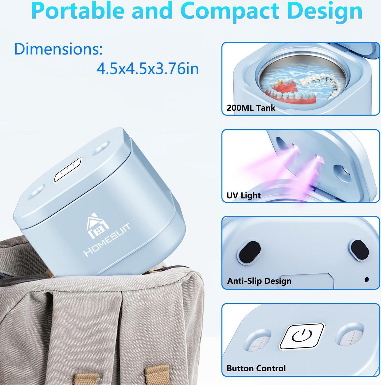 Alt view image 6 of 6 - Homesuit Ultrasonic Retainer Cleaner Machine, 45kHz Jewelry Cleaner Ultrasonic, Ultrasonic UV Cleaner for Dentures, Mouth Guard, Toothbrush Head, Ultrasonic Cleaner for All Dental Appliance, Jewelry
