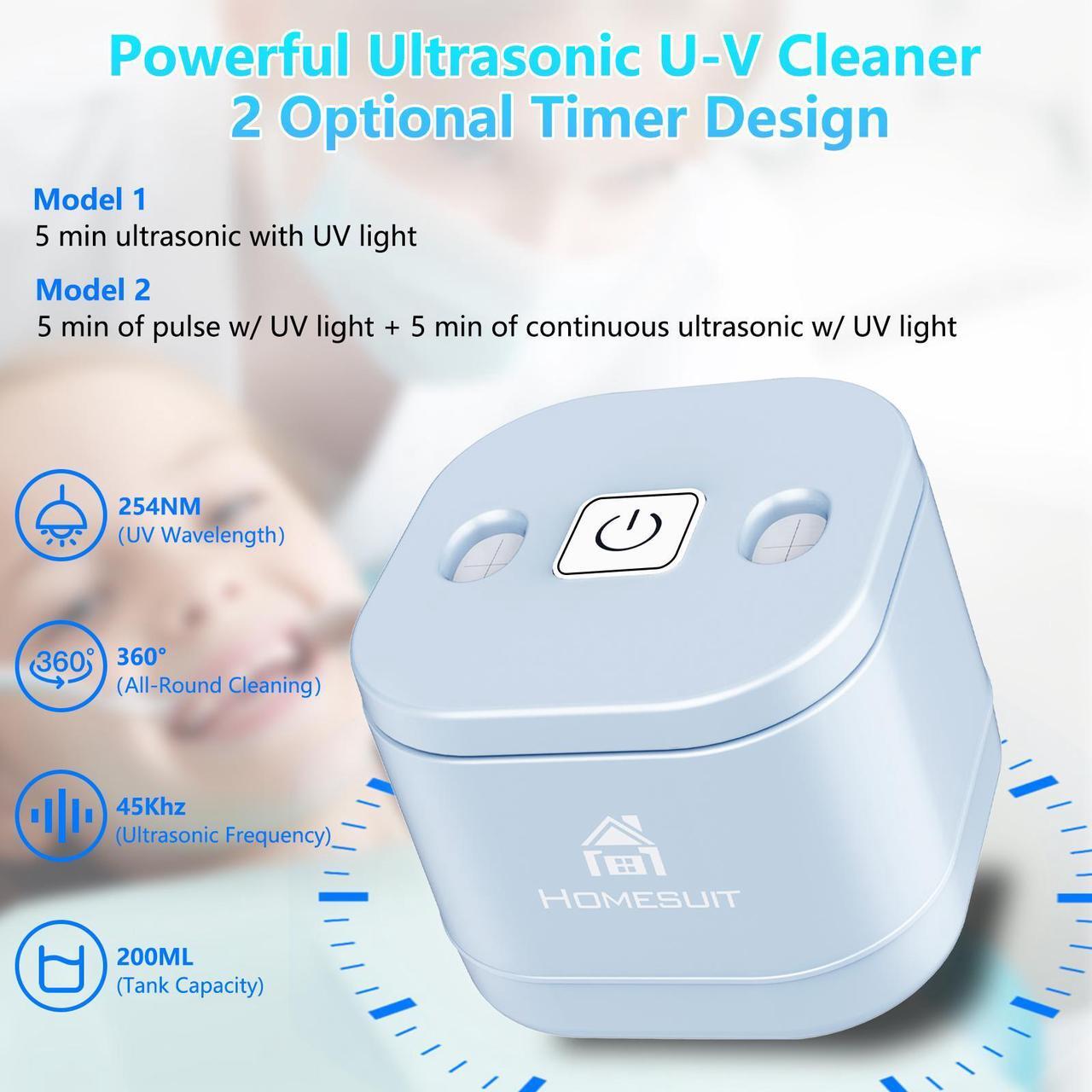 Alt view image 5 of 6 - Homesuit Ultrasonic Retainer Cleaner Machine, 45kHz Jewelry Cleaner Ultrasonic, Ultrasonic UV Cleaner for Dentures, Mouth Guard, Toothbrush Head, Ultrasonic Cleaner for All Dental Appliance, Jewelry