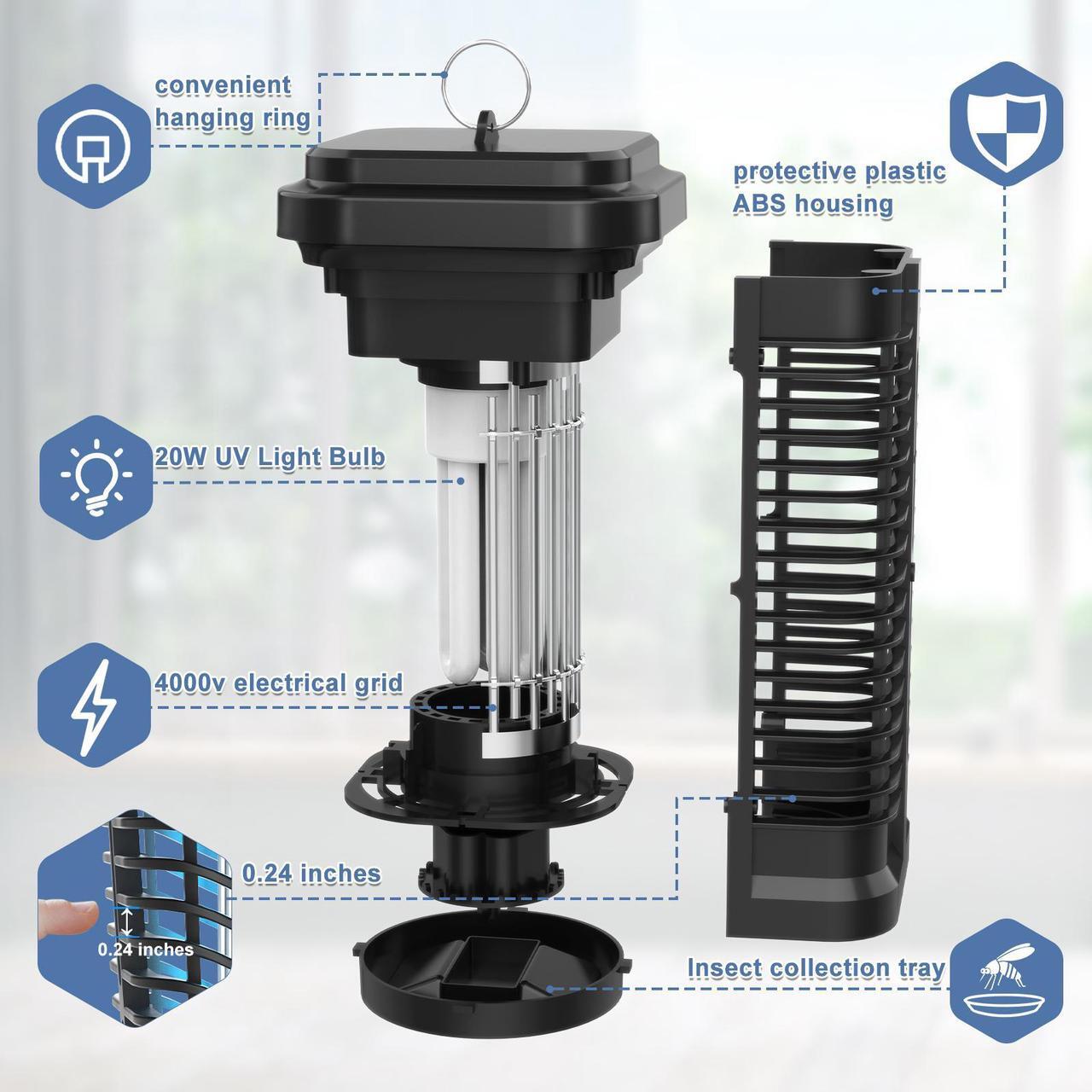 Alt view image 4 of 6 - Homesuit Bug Zapper Outdoor and Indoor 20W , High Powered 4000V Electric Mosquito Trap Indoor, Waterproof Mosquito Zapper Outdoor, Electronic Mosquito Killer, Insect Zapper for Home Backyard Patio
