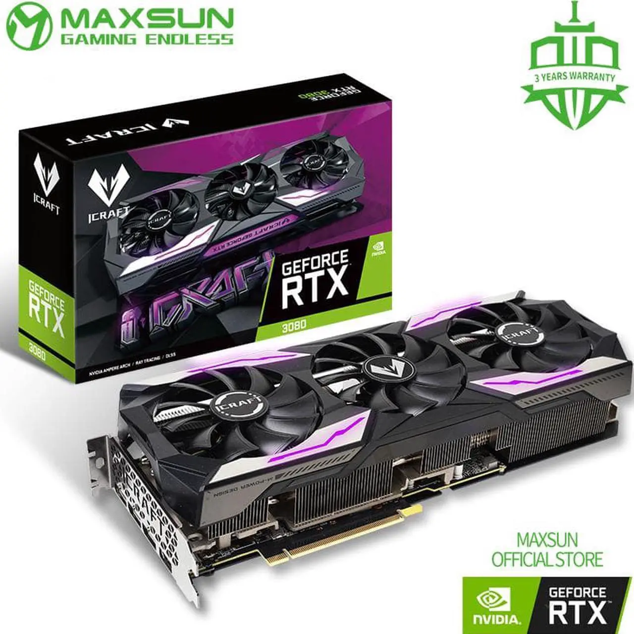 Main image of MAXSUN GeForce RTX 3080 iCraft OC 10GB GDDR6X 320-Bit Computer Video Gaming Graphics Card GPU RGB LED, Metal Back Plate, PCI Express 4.0 x16 HDMI 2.1