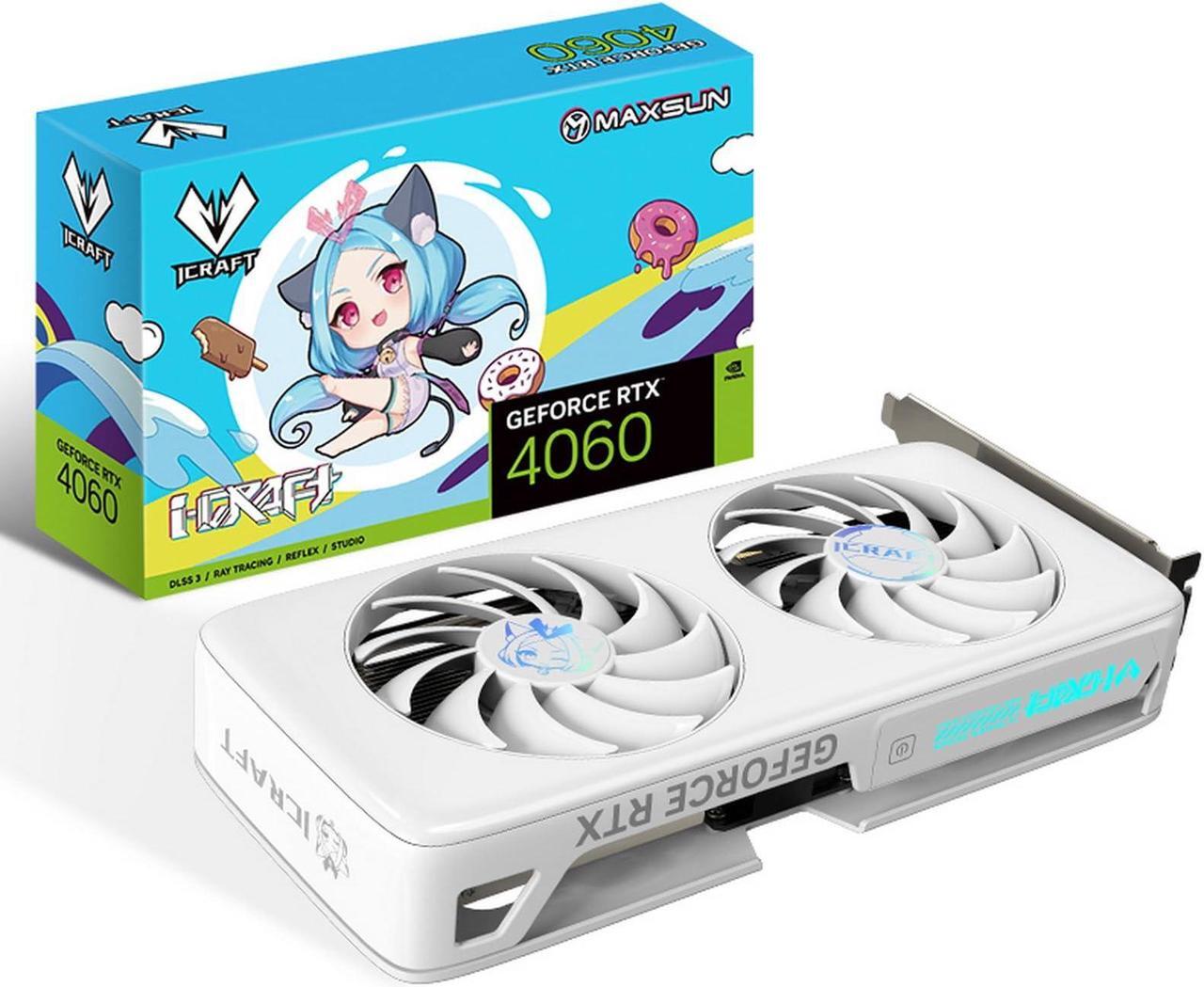 Main image of MAXSUN GeForce RTX 4060 iCraft OC ACGN Limited Edition 8GB GDDR6 (PCIe 4.0, DLSS 3.5, HDMI 2.1, DisplayPort 1.4a, RGB, Anime White GPU)
