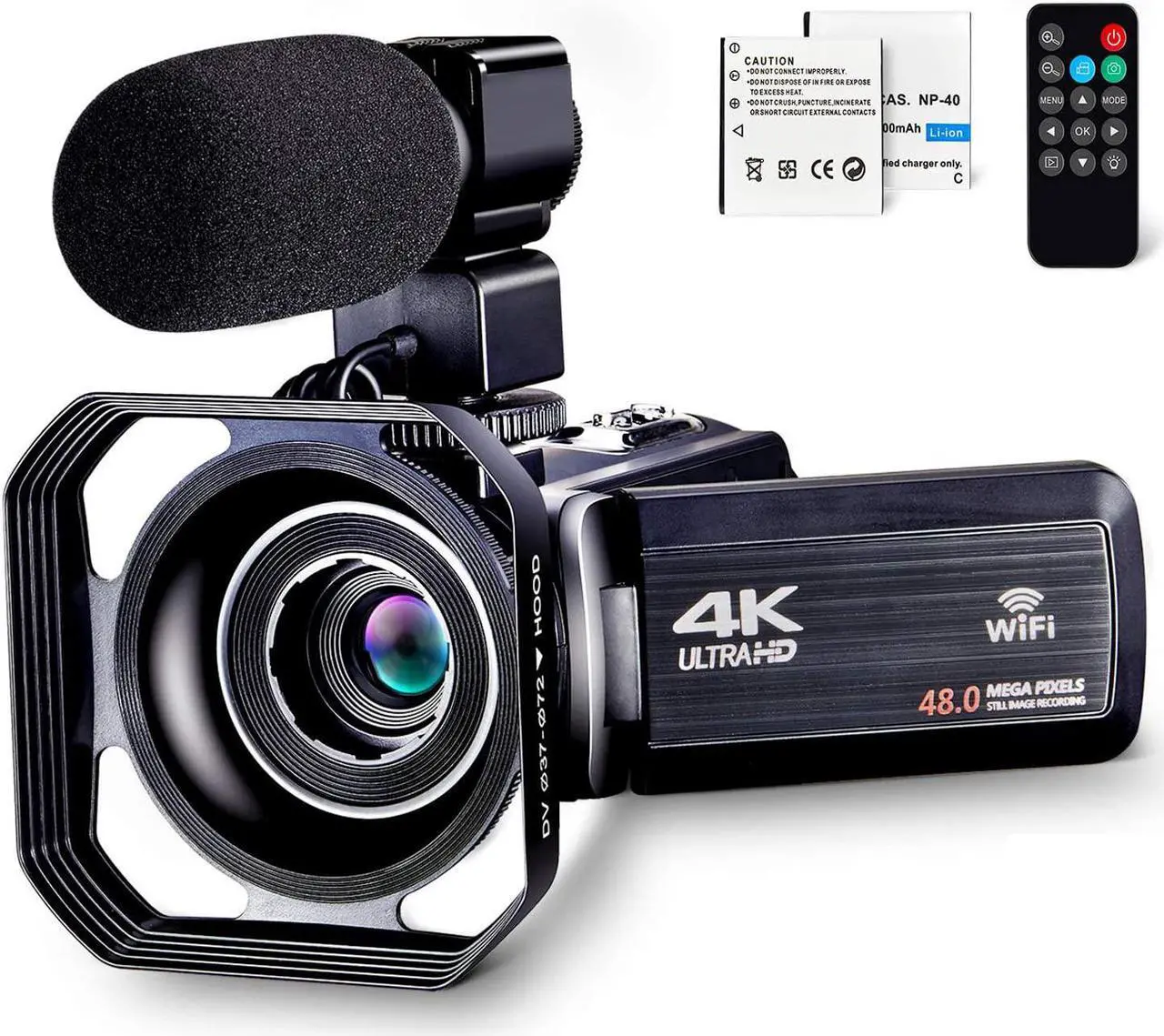 4K Camcorder Vlogging Camera for YouTube Ultra HD 4K 48MP Video Camera with Microphone & Remote Control WiFi Digital Camera 3.0" IPS Touch Screen