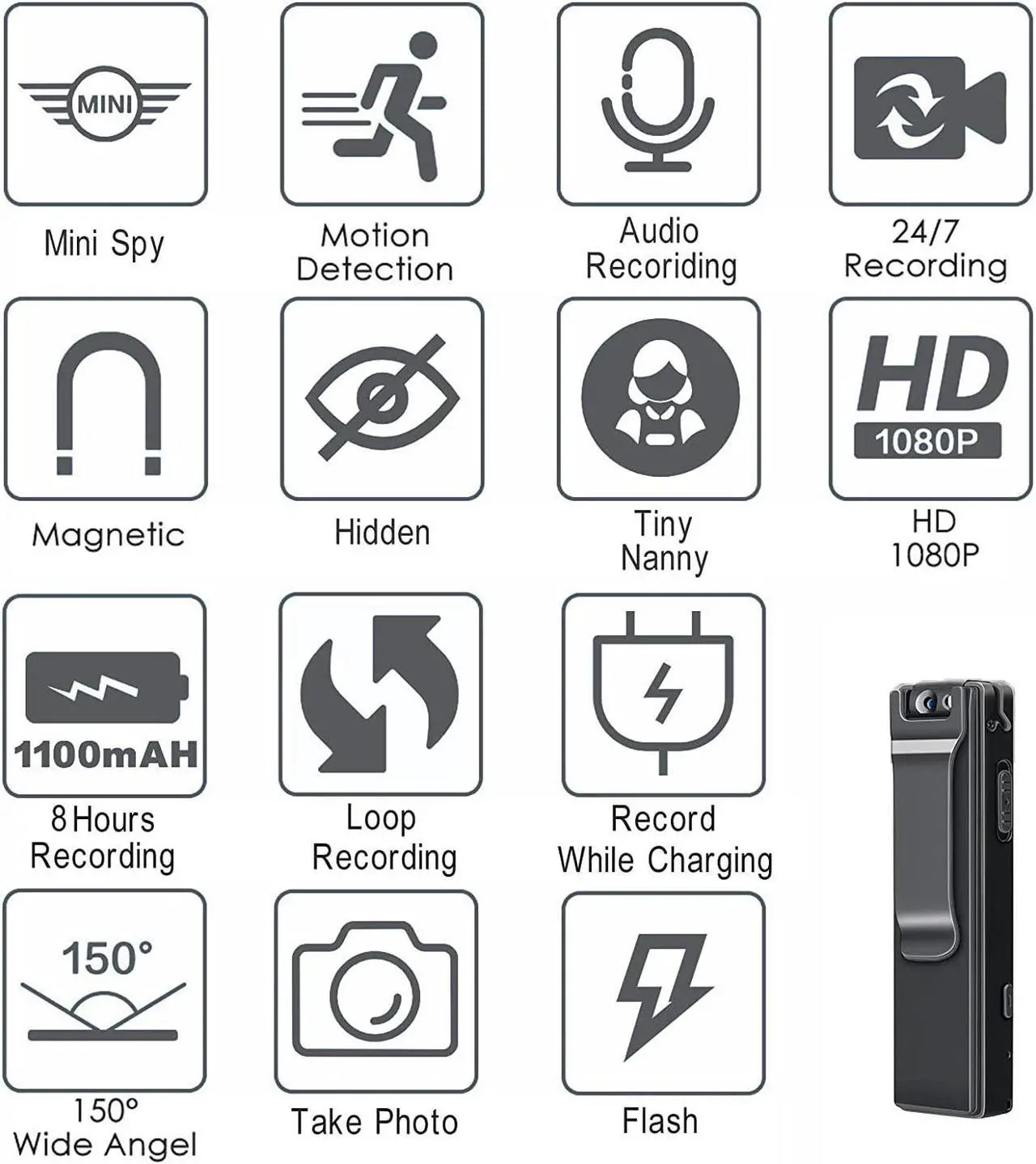 Alt view image 5 of 7 - Camera no WiFi Needed - Mini Body Camera Video Recorder - Camera Motion Activated - Nanny Small Cam - Tiny Camera - Small Security Camera for Home and Office (with 32G high-Speed Memory Card)