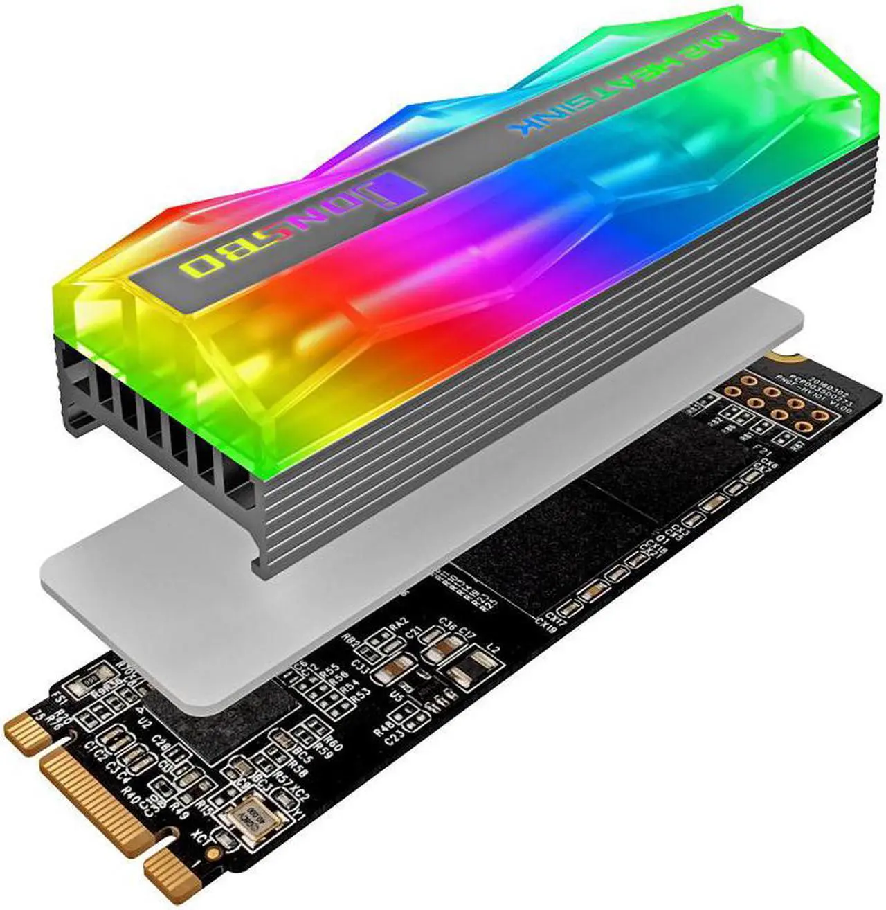 Alt view image 3 of 7 - JONSBO M.2-2 ARGB Hard Drive Cooling, M2.2280 SSD Heatsink , 5V 3Pin Addressable RGB Sync Multi Main board, Efficient Heat Dissipation Performance Stable, Buckle Type Fixation, Easy to Install, Gray