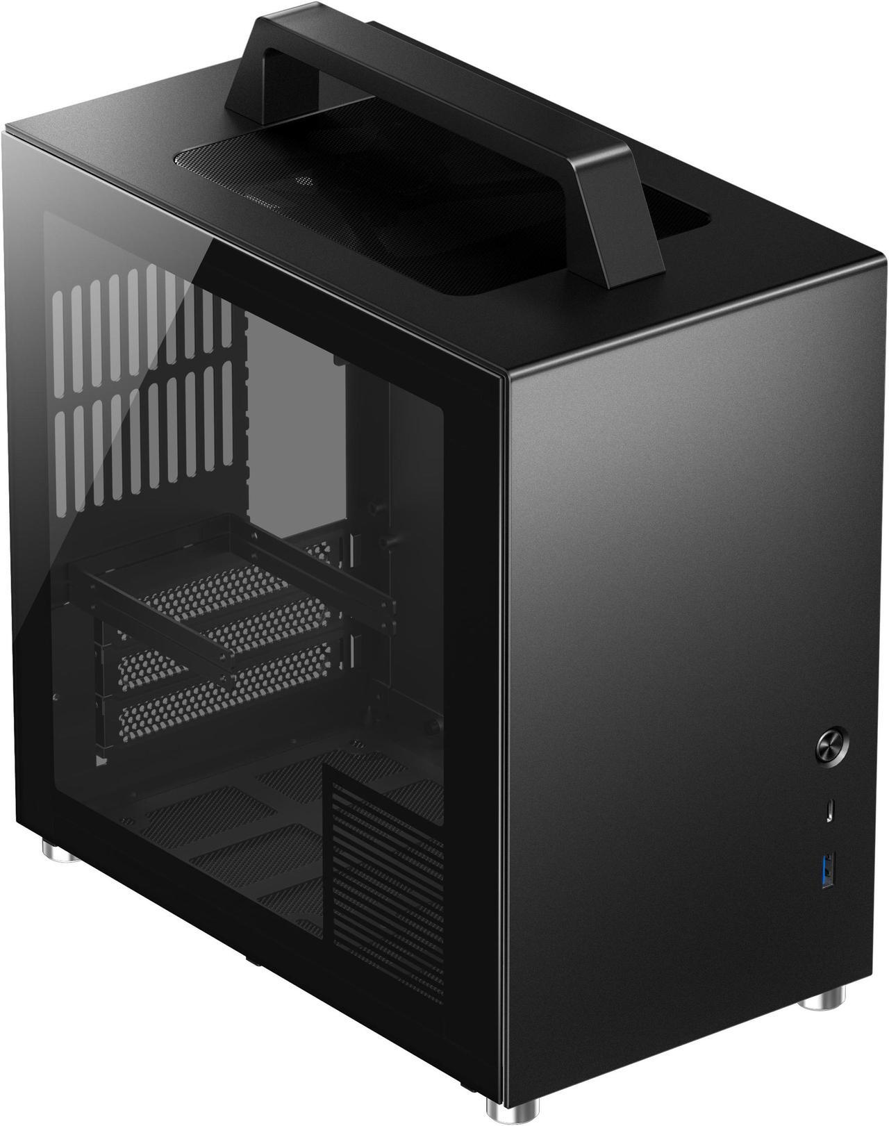 Alt view image 3 of 7 - JONSBO T8 PLUS BLACK Mini- ITX  Tower Computer Case, Portable Mini ITX case  Aluminum/Steel/Tempered Glass-1 Side, PSU ATX (Max.140mm), 4 Drive Bay, Built-in 1x140mm Fan Top, Black pc case