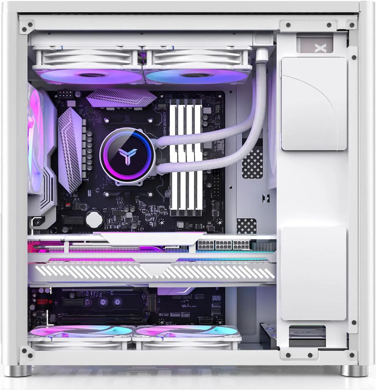 Alt view image 4 of 7 - JONSBO D40 WHITE ATX/MATX Computer Case, Aluminum/Steel/Tempered Glass-1 Side, Simple High Compatibility ATX/MATX Case, Support 240 Water & 168mm Air Cooling, 355mm GPU Support, Interchangeable Side