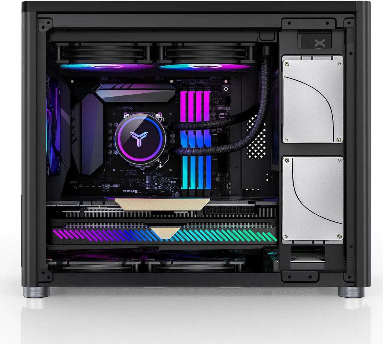 Alt view image 4 of 7 - JONSBO D30 BLACK Mini Micro ATX Computer Case, Aluminum/Steel/Tempered Glass-1 Side, Simple High Compatibility MATX Case, Support 240 Water & 168mm Air Cooling, 355mm GPU Support,Interchangeable Side