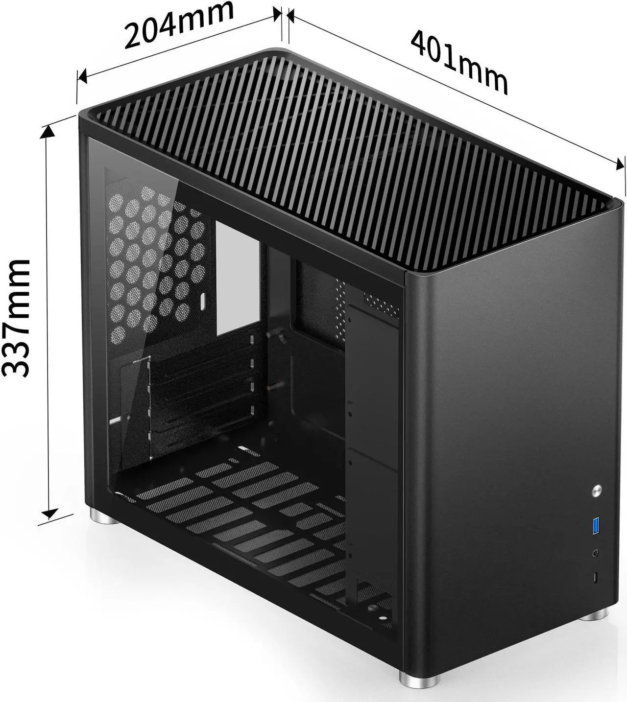 Alt view image 7 of 7 - JONSBO D30 BLACK Mini Micro ATX Computer Case, Aluminum/Steel/Tempered Glass-1 Side, Simple High Compatibility MATX Case, Support 240 Water & 168mm Air Cooling, 355mm GPU Support,Interchangeable Side