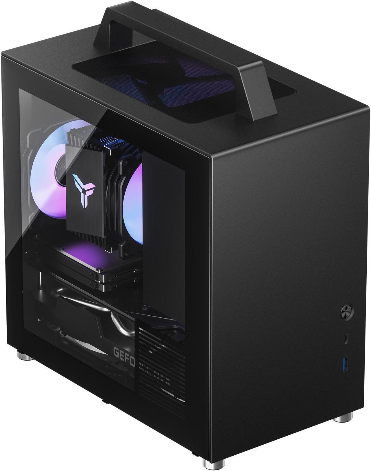 Main image of JONSBO T8 PLUS BLACK Mini- ITX  Tower Computer Case, Portable Mini ITX case  Aluminum/Steel/Tempered Glass-1 Side, PSU ATX (Max.140mm), 4 Drive Bay, Built-in 1x140mm Fan Top, Black pc case