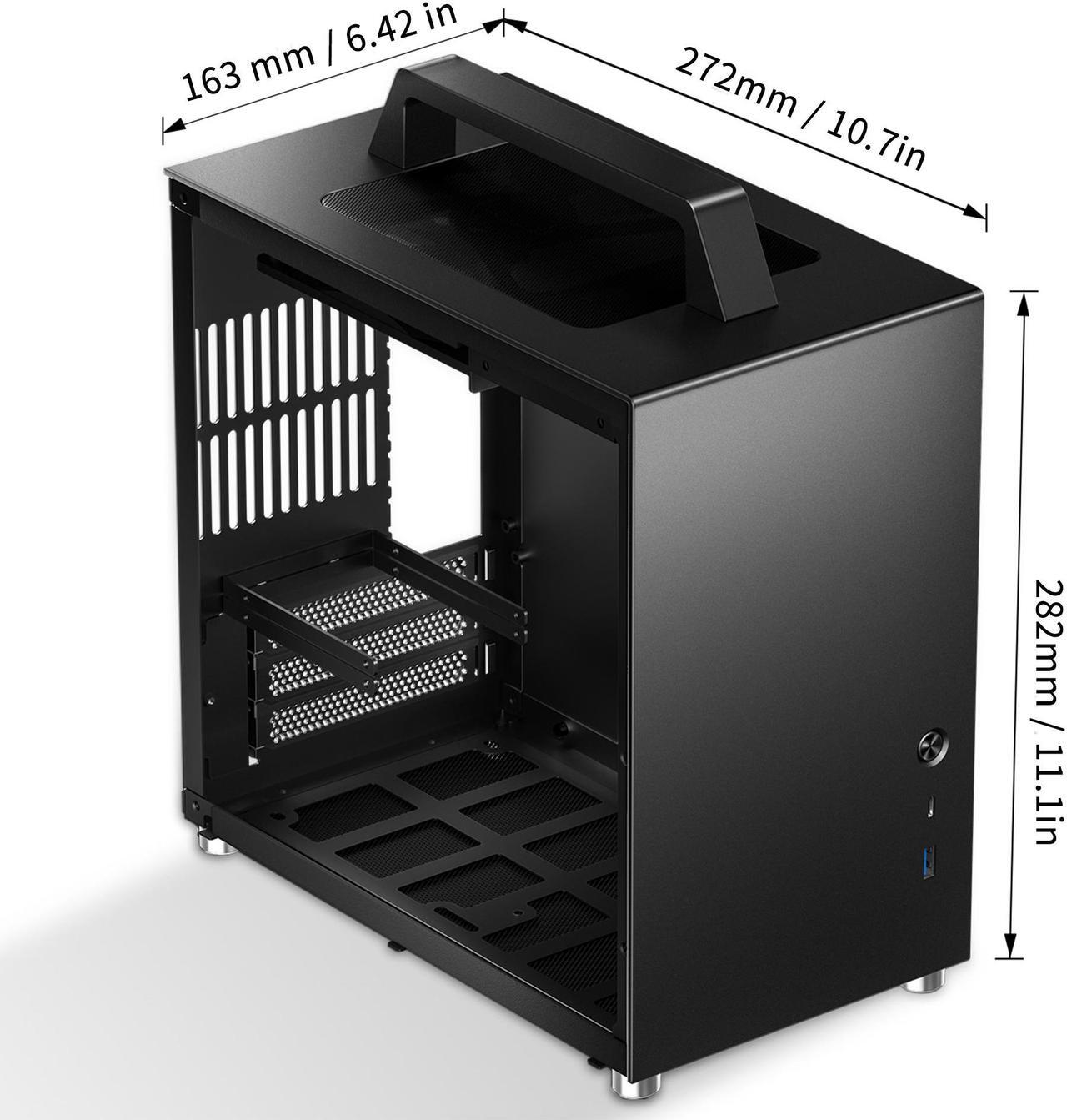 Alt view image 8 of 7 - JONSBO T8 PLUS BLACK Mini- ITX  Tower Computer Case, Portable Mini ITX case  Aluminum/Steel/Tempered Glass-1 Side, PSU ATX (Max.140mm), 4 Drive Bay, Built-in 1x140mm Fan Top, Black pc case