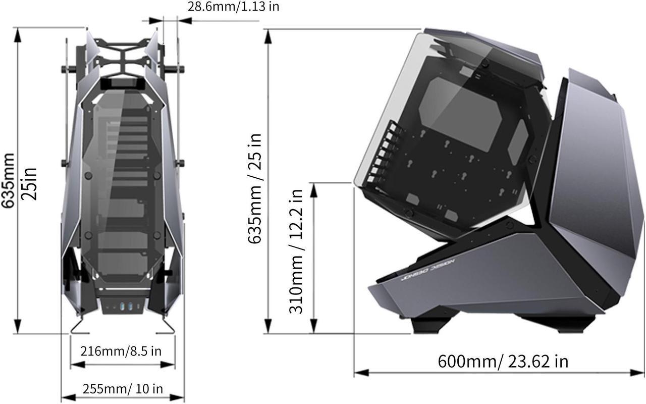 Alt view image 8 of 7 - JONSBO MOD5 Open Type ATX Mid Tower GAMING Computer Case, E-sports Players Mecha Chassis, Custom liquid cooling Support,240/360 liquid & 180mm Air Cooling,EATX/ATX MOBO Gray pc case