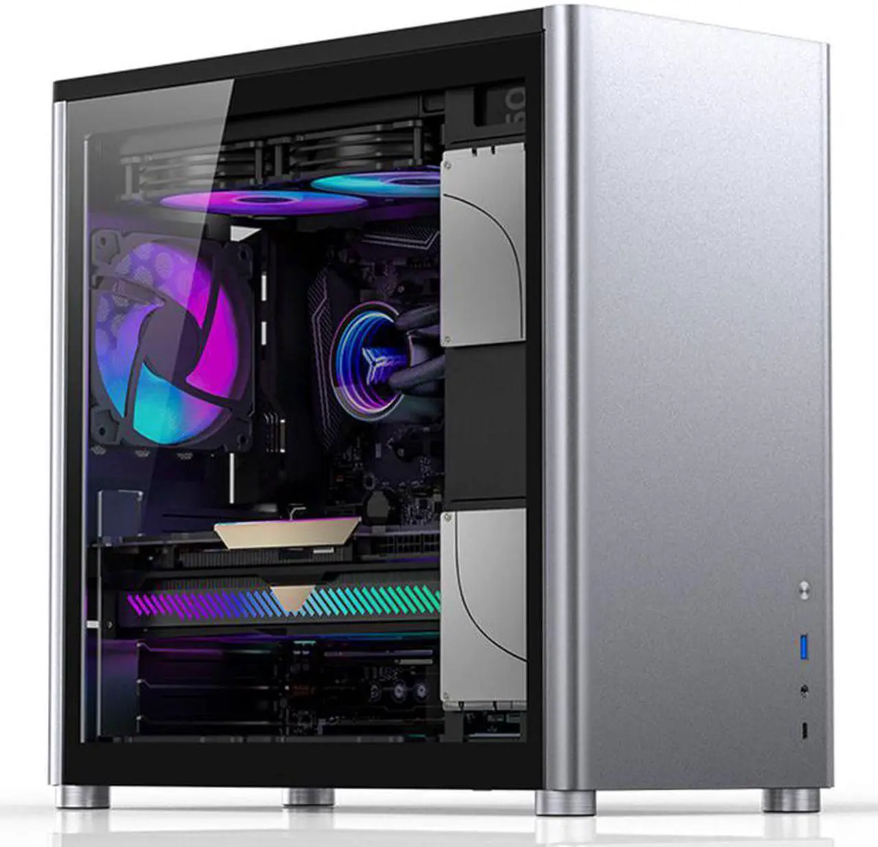 Main image of JONSBO D40 SILVER ATX /MATX Tower Computer Case, Aluminum/Steel/Tempered Glass-Sides Transparent, Simple High Compatibility ATX/ MATX Chassis, Support 240 Water &168mm Air Cooling, 355mm GPU Support