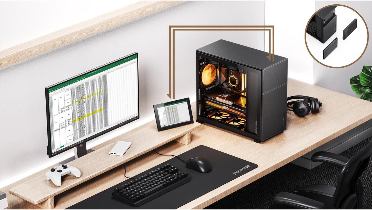 Alt view image 7 of 7 - JONSBO D41 MESH SC BLACK ATX Computer Case with Sub HD-LCD Display, Support MB: ATX/M-ATX,Support GPU RTX 4090(335-400mm), AIO360/280/240, Power ATX/SFX: 100mm-220mm  Multiple Tool-free Design, Black