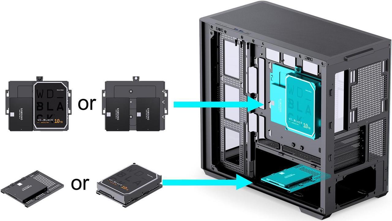 Alt view image 8 of 7 - JONSBO D300 BLACK Micro-ATX Computer Case, One-piece Glass Panel AO270 Deg View , MATX Back Plug-in BTF MB, Support 360 AIO, Support 40-series GPU,With 120mm ARGB Fans 4PCS (3 Reverse +1), Black