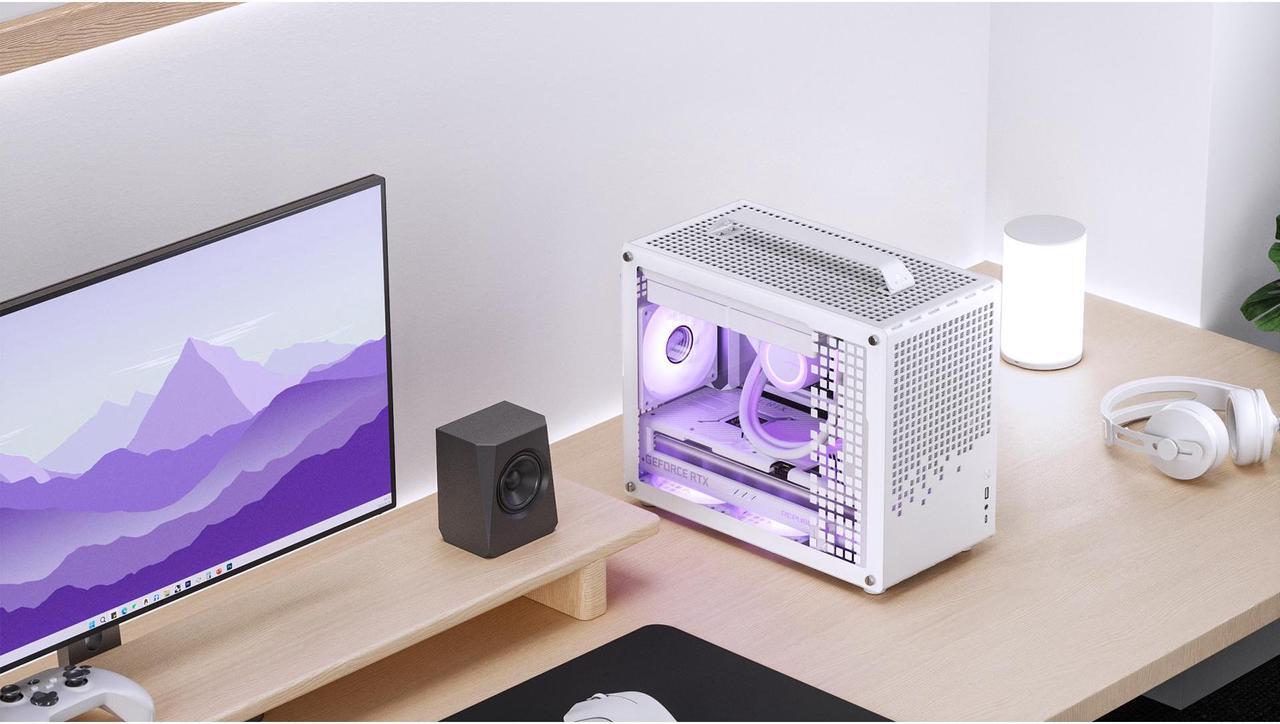 Alt view image 3 of 7 - JONSPLUS Z20 WHITE Micro-ATX Computer Case,with Detachable Carrying handle , Mini Size, High-performance Hardware Compatible, Support 240AIO, H160mm Cooler, White
