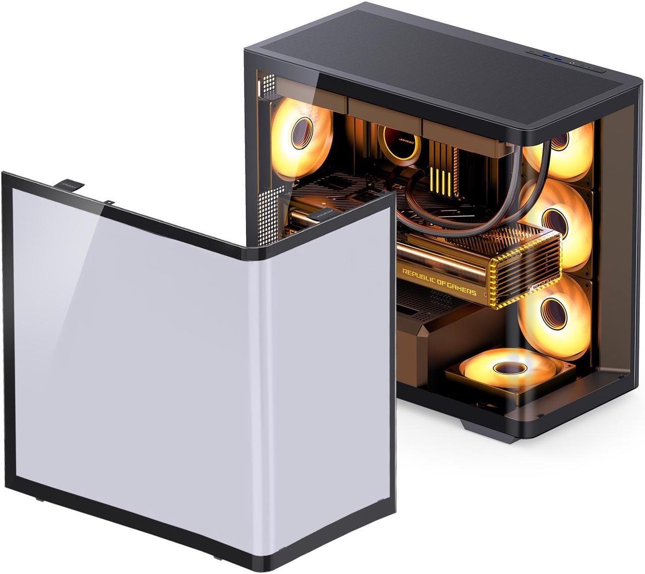 Alt view image 3 of 7 - JONSBO D300 BLACK Micro-ATX Computer Case, One-piece Glass Panel AO270 Deg View , MATX Back Plug-in BTF MB, Support 360 AIO, Support 40-series GPU,With 120mm ARGB Fans 4PCS (3 Reverse +1), Black