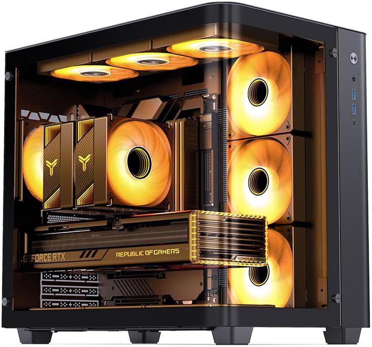 Alt view image 2 of 7 - JONSBO TK-3 BLACK One-piece Curved Glass Case, One-piece Curved Glass, Support BTF MB/Dual 360 AIO/ATX PSU/40Series GPU, with 10 Fan Positions, 270 Degree Side View Display,Column-less,Black