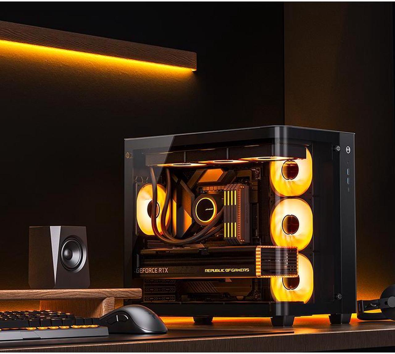 Alt view image 6 of 7 - JONSBO TK-3 BLACK One-piece Curved Glass Case, One-piece Curved Glass, Support BTF MB/Dual 360 AIO/ATX PSU/40Series GPU, with 10 Fan Positions, 270 Degree Side View Display,Column-less,Black