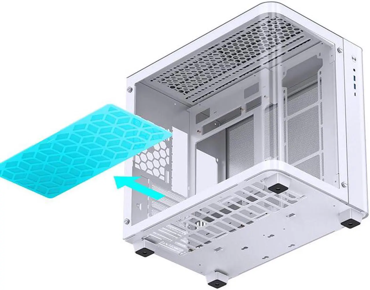 Alt view image 6 of 7 - JONSBO TK-3 WHITE One-piece Curved Glass ATX Case, Separated Cabinet Case, Support BTF MB/Dual 360 AIO/ATX PSU/40Series GPU, with 10 Fan Positions, 270 Degree Side View Display,Column-less,White