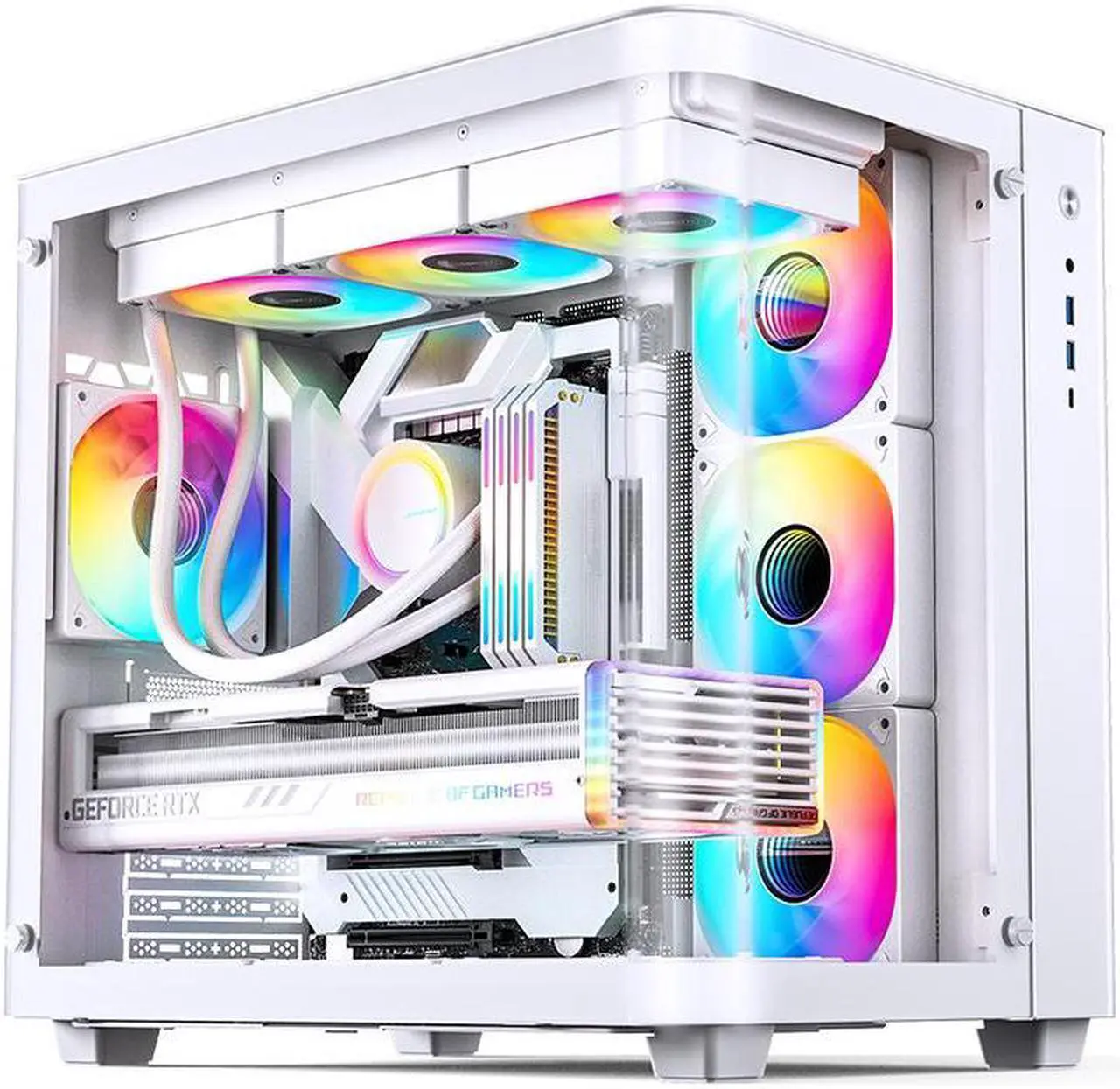 Main image of JONSBO TK-3 WHITE One-piece Curved Glass ATX Case, Separated Cabinet Case, Support BTF MB/Dual 360 AIO/ATX PSU/40Series GPU, with 10 Fan Positions, 270 Degree Side View Display,Column-less,White