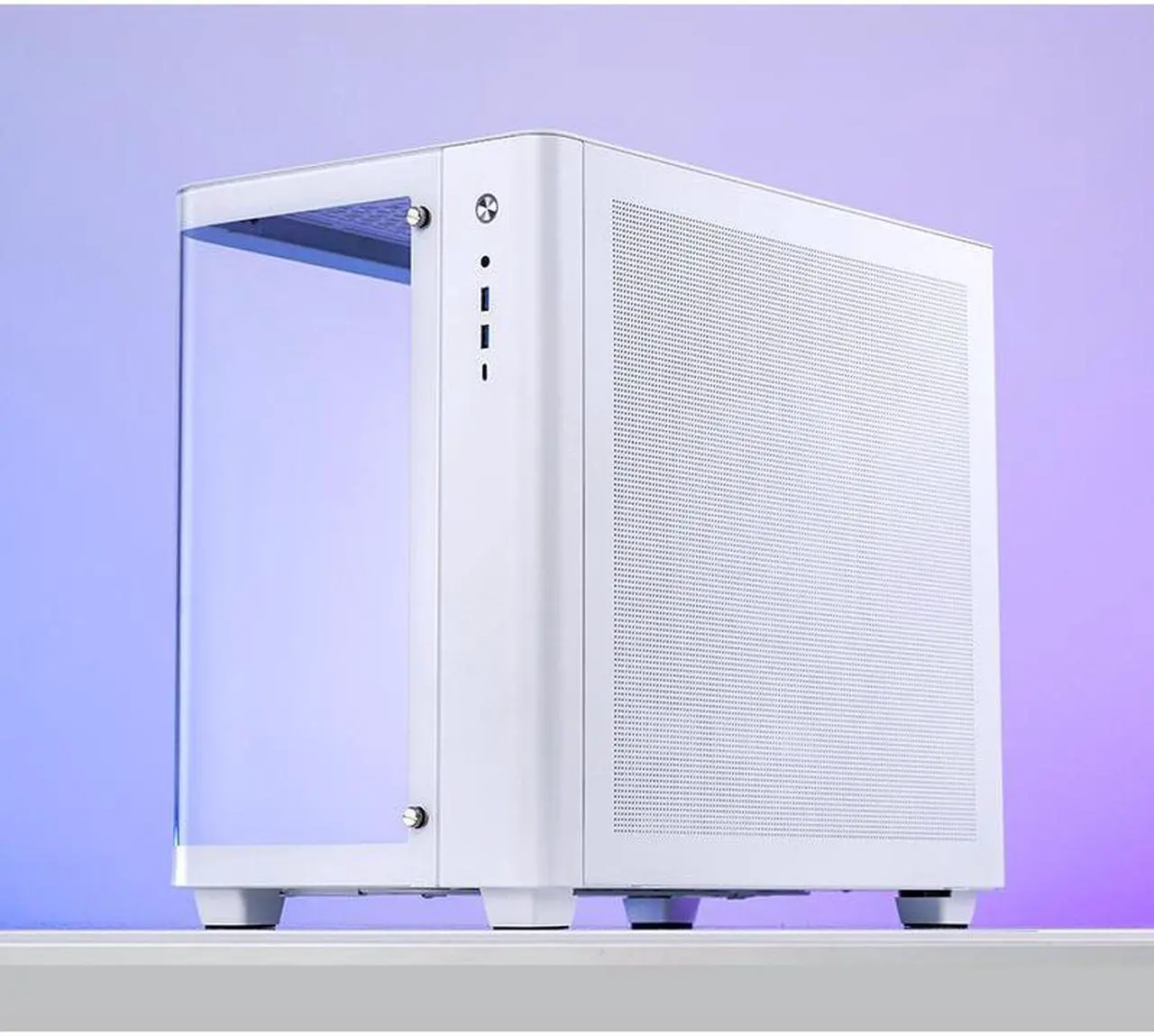 Alt view image 7 of 7 - JONSBO TK-3 WHITE One-piece Curved Glass ATX Case, Separated Cabinet Case, Support BTF MB/Dual 360 AIO/ATX PSU/40Series GPU, with 10 Fan Positions, 270 Degree Side View Display,Column-less,White