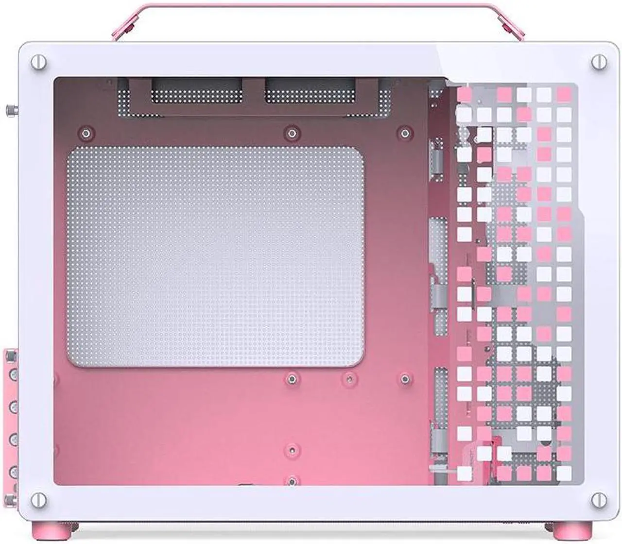 Alt view image 2 of 7 - JONSPLUS Z20 PINK/WHITE Micro-ATX Computer Case,with Detachable Carrying handle , Mini Size, High-performance Hardware Compatible, Support 240AIO, H160mm Cooler,  Pink/White