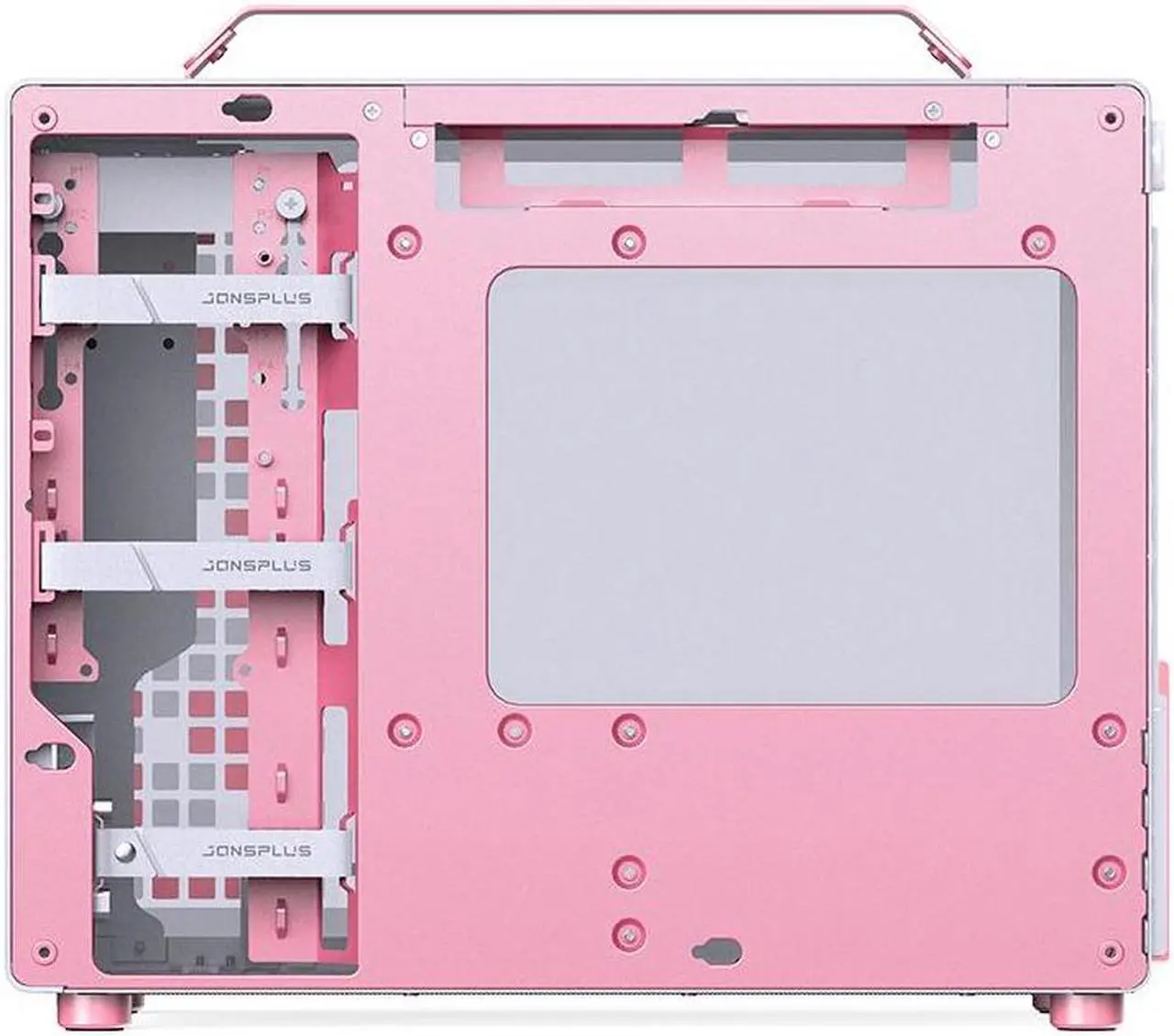 Alt view image 5 of 7 - JONSPLUS Z20 PINK/WHITE Micro-ATX Computer Case,with Detachable Carrying handle , Mini Size, High-performance Hardware Compatible, Support 240AIO, H160mm Cooler,  Pink/White