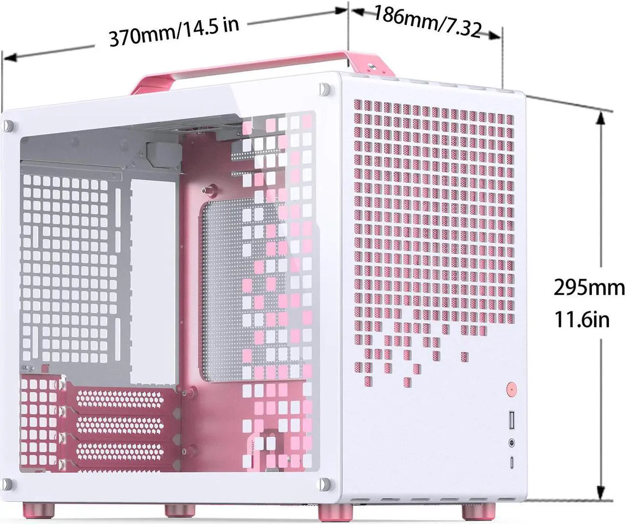 Alt view image 4 of 7 - JONSPLUS Z20 PINK/WHITE Micro-ATX Computer Case,with Detachable Carrying handle , Mini Size, High-performance Hardware Compatible, Support 240AIO, H160mm Cooler,  Pink/White