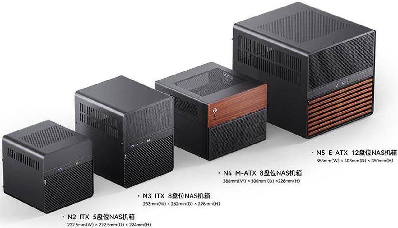 Alt view image 7 of 7 - JONSBO N5 NAS Pc Case, 12HDD+4SSD Drive bay GPU HP Host, Supports Max. 4 GPU,E-ATX(330mm) MB/ATX PSU Supports, With 3 Fans Built-in, 8 Slots PCI, Solid Wood  Veneer Computer Case,Home Server, Black