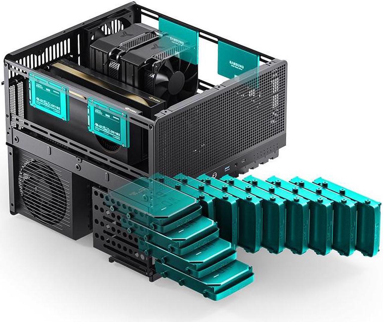 Alt view image 4 of 7 - JONSBO N5 NAS Pc Case, 12HDD+4SSD Drive bay GPU HP Host, Supports Max. 4 GPU,E-ATX(330mm) MB/ATX PSU Supports, With 3 Fans Built-in, 8 Slots PCI, Solid Wood  Veneer Computer Case,Home Server, Black
