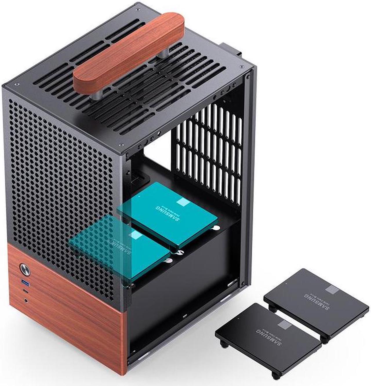 Alt view image 4 of 7 - JONSBO T6 Black ITX PC Case, Mini Tower Aluminum Chassis, with Multifunctional Handle,  Solid Wood Veneer SFF PC Case , MB:DTX/ITX, PC Case,Black