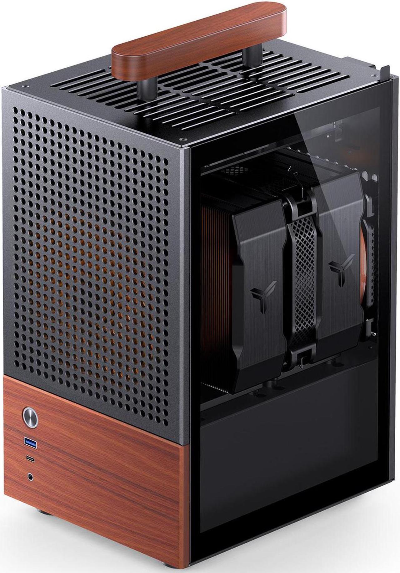 Alt view image 2 of 7 - JONSBO T6 Black ITX PC Case, Mini Tower Aluminum Chassis, with Multifunctional Handle,  Solid Wood Veneer SFF PC Case , MB:DTX/ITX, PC Case,Black