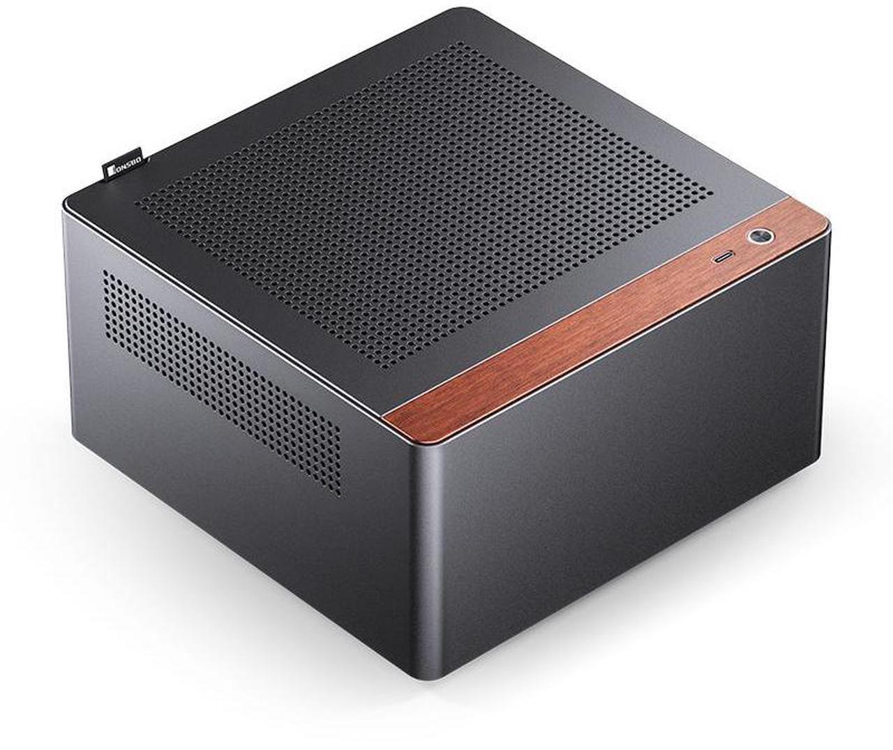 Main image of JONSBO N10 BLACK MINI ITX PC Case, Aluminum Alloy with Walnut Trim Desktop Case, Standing or Lying , Compatible with 1U Flex PSU,Compact & Portable 4.5L SFF Case, With 2Fans,4x2.5"SSD, Black