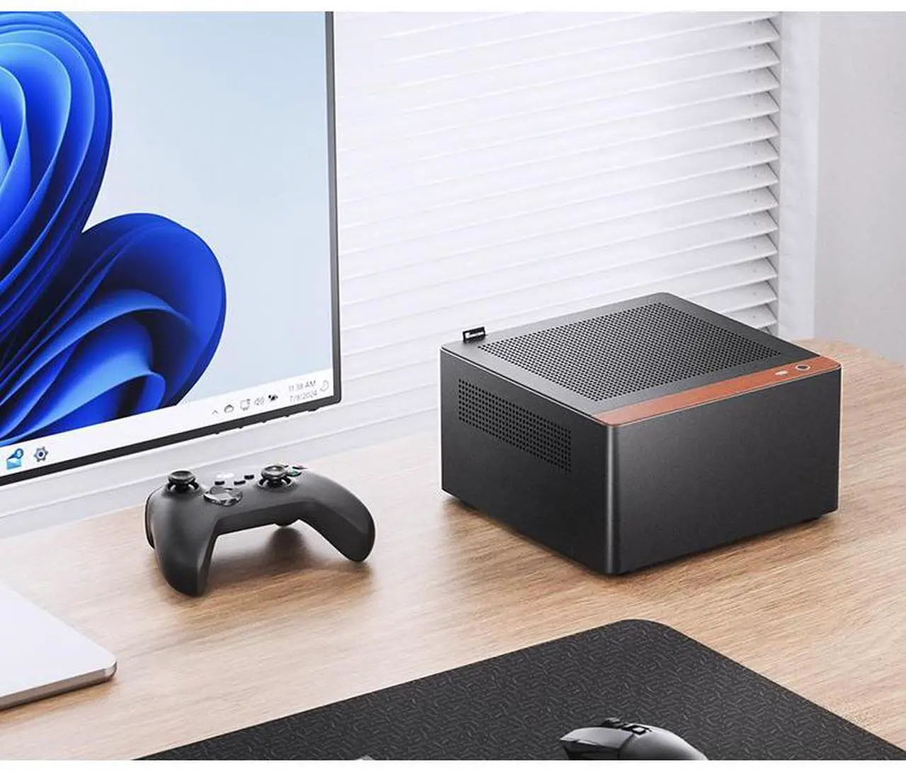 Alt view image 6 of 6 - JONSBO N10 BLACK MINI ITX PC Case, Aluminum Alloy with Walnut Trim Desktop Case, Standing or Lying , Compatible with 1U Flex PSU,Compact & Portable 4.5L SFF Case, With 2Fans,4x2.5"SSD, Black