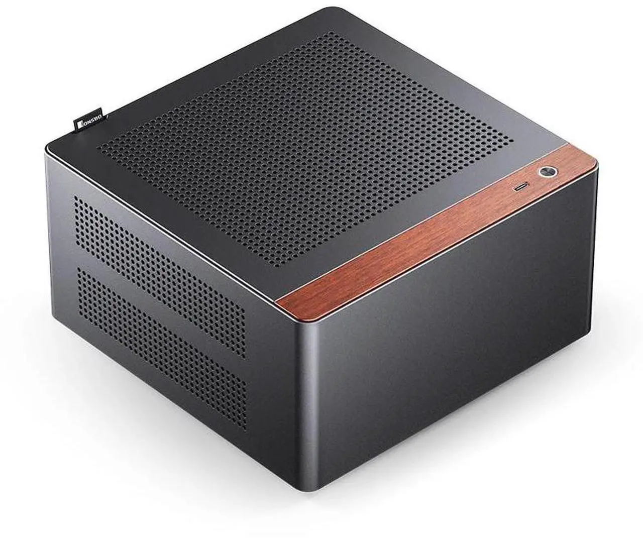 JONSBO NV10 BLACK MINI ITX PC Case, Aluminum Alloy with Walnut Trim Desktop Case, Compatible with 1U Flex PSU, low-Profile GPU,Compact &Portable 4.5L Case,with a PCI-E 4.0 Extended Cable, NV10 BLACK