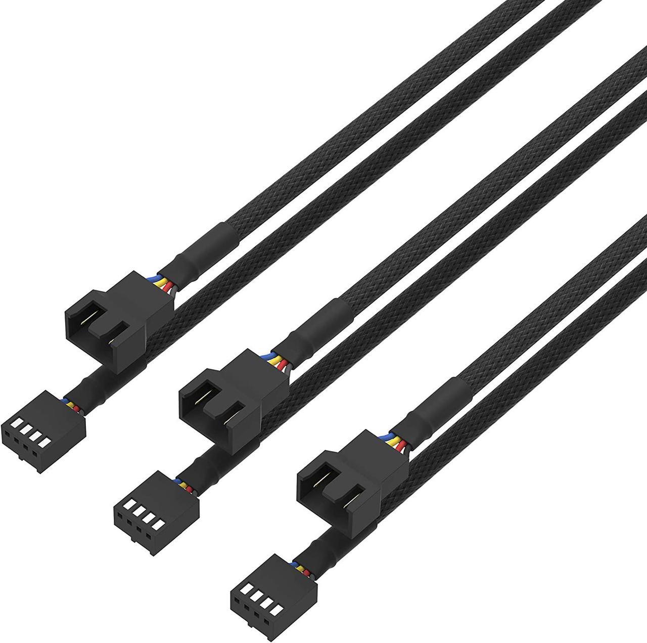 3 Pack 4 Pin PWM Fan Power Splitter Cable Black Sleeved Braided Adapter PC Fan Power Extension Cable for Computer ATX Case 4 Pin 3 Pin Cooling Fan Cable Black 18inch 50cm