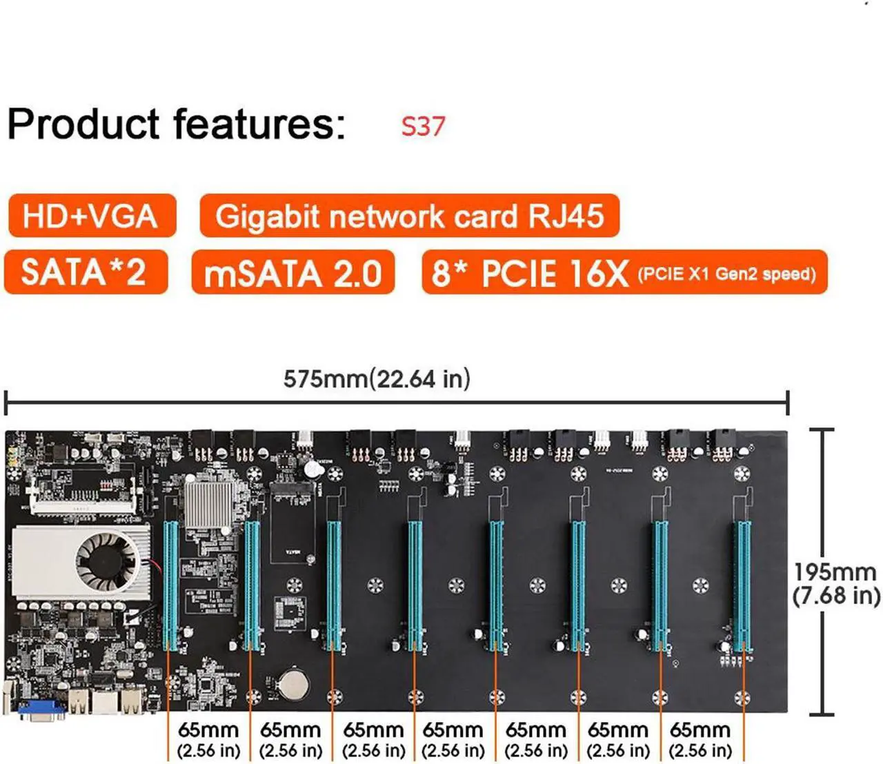 Alt view image 2 of 6 - BTC-S37 Mining Motherboard, Mining Machine Motherboard CPU 8 Video Card Slots  8 GPU DDR3 Memory Integrated, Onboard Memory, VGA Interface Low Power Consume for Mining Machine