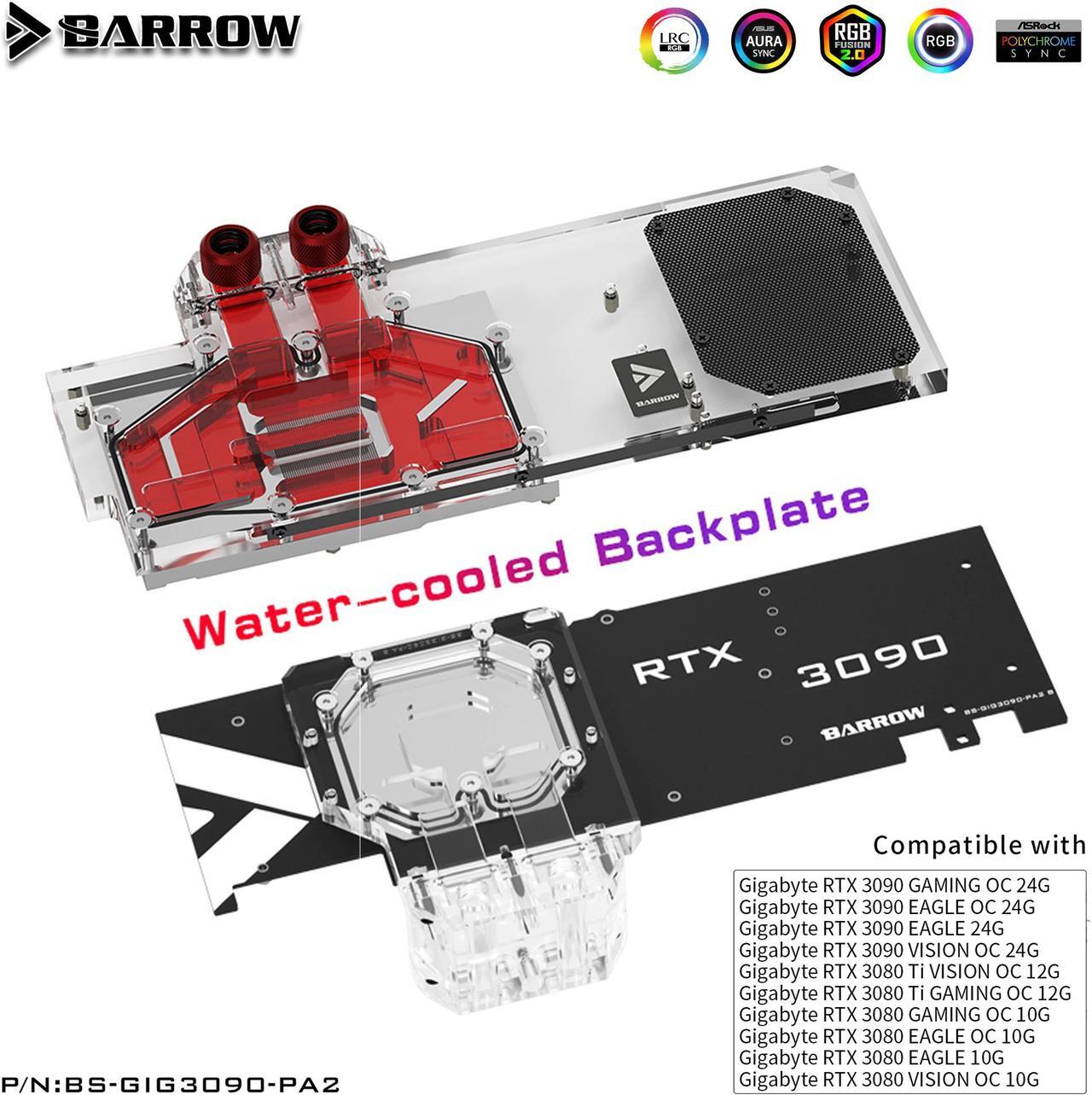 Alt view image 2 of 7 - Barrow GPU Water Block Cooling Backplane for GIGABYTE 3090 3080Ti 3080 GAMING EAGLE VISION , Waterway Backplate BS-GIG3090-PA2 B