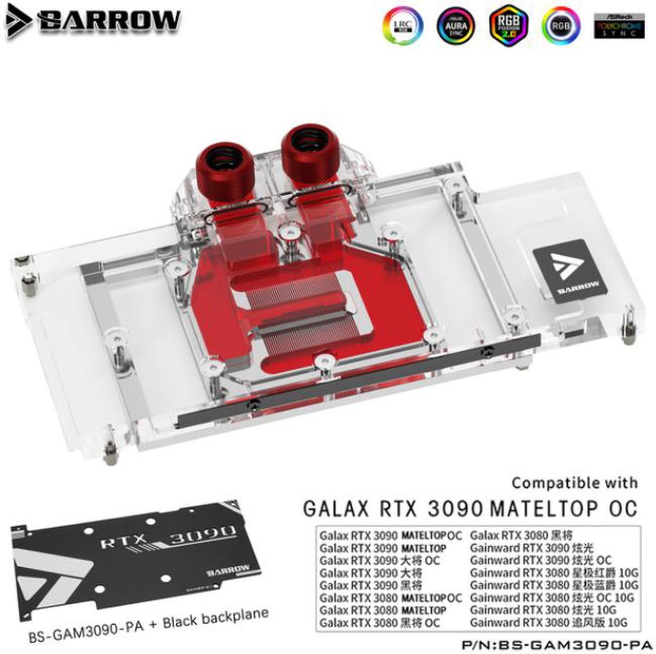 Alt view image 2 of 6 - Barrow 3090 3080 GPU Water Block for GALAX/GAINWARD RTX 3090/3080, Full Cover 5v ARGB GPU Cooler, BS-GAM3090-PA