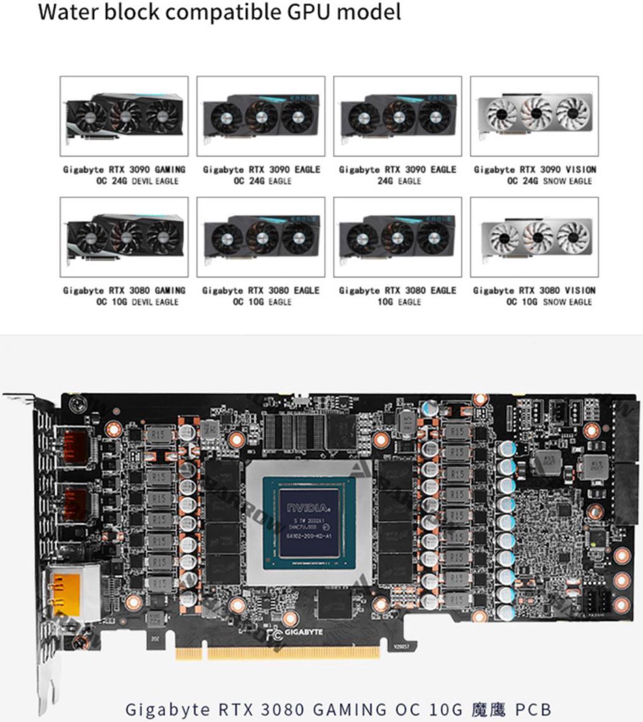Alt view image 7 of 7 - Barrow GPU Water Block Cooling Backplane for GIGABYTE 3090 3080Ti 3080 GAMING EAGLE VISION , Waterway Backplate BS-GIG3090-PA2 B