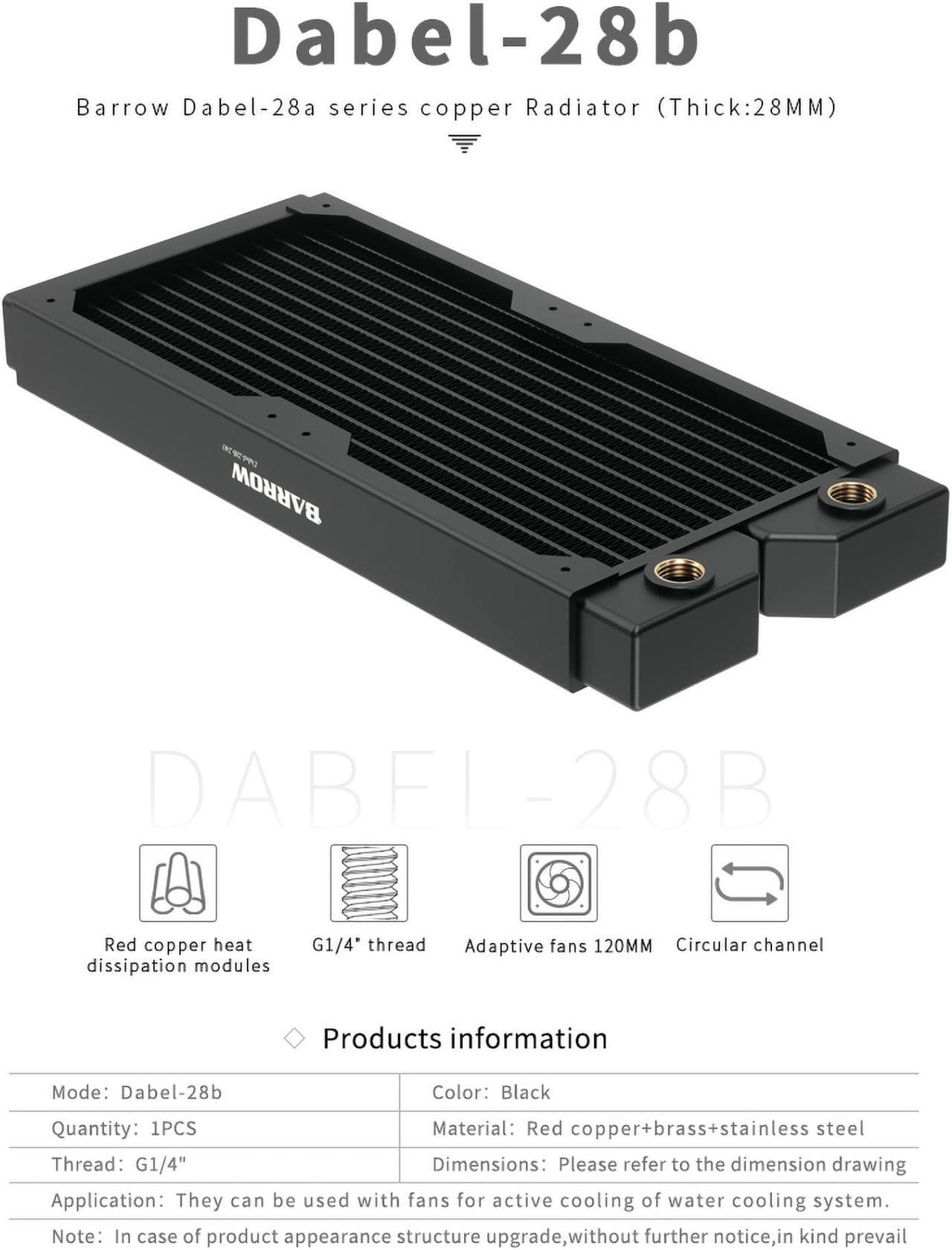 Alt view image 2 of 7 - Barrow 240mm Copper Radiator With 28mm Thick G1/4" Thread, Black High-density Radiator For Computer Water Cooling system, 240 Black Dabel-28b 240