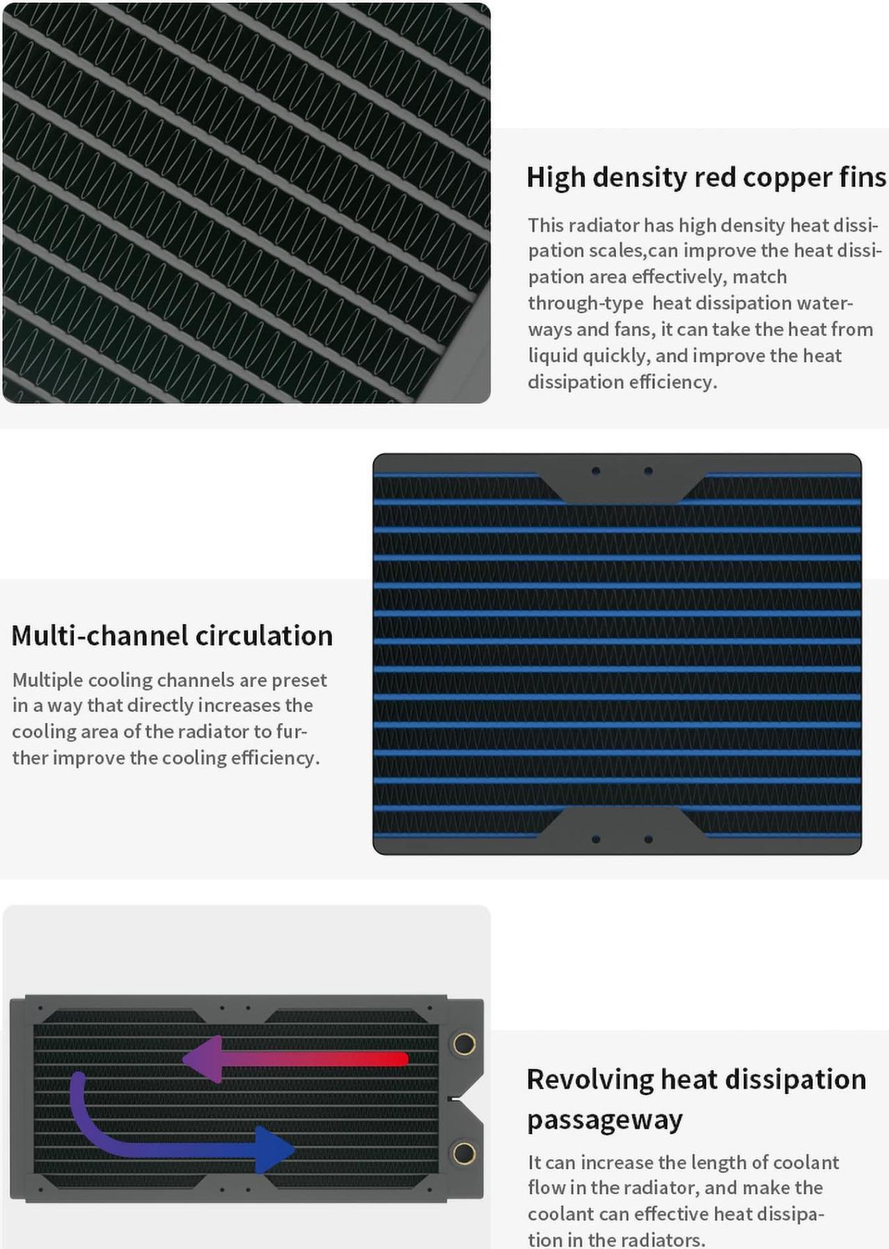 Alt view image 4 of 7 - Barrow 240mm Copper Radiator With 28mm Thick G1/4" Thread, Black High-density Radiator For Computer Water Cooling system, 240 Black Dabel-28b 240