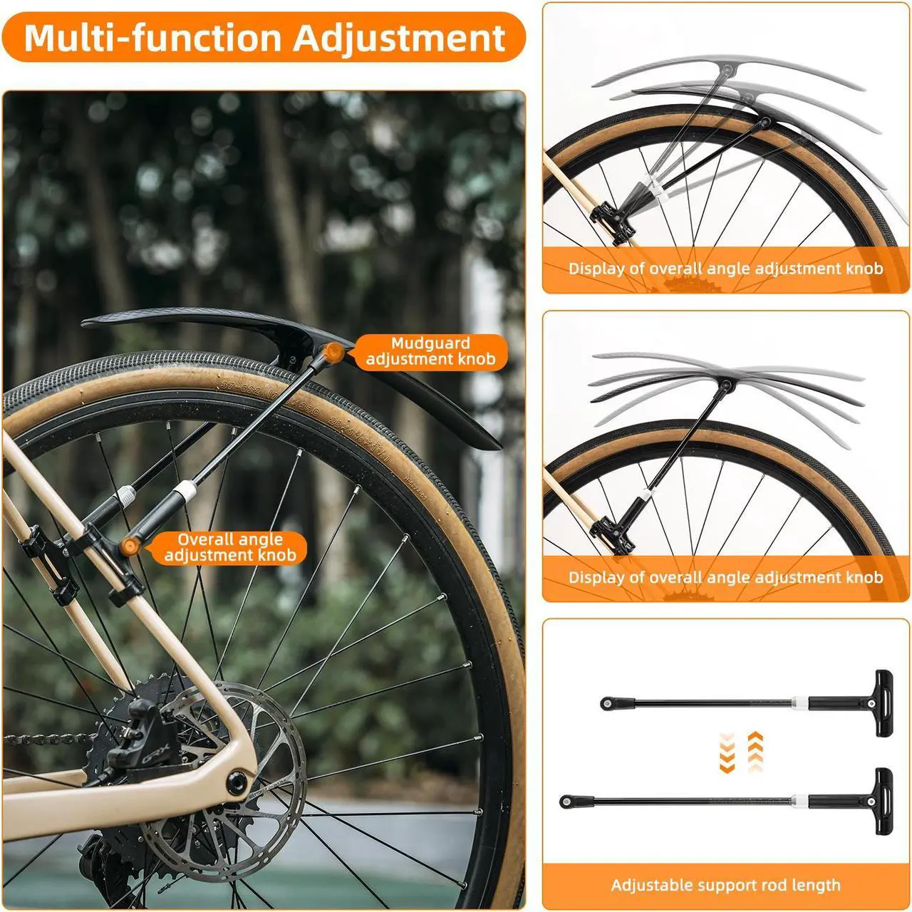 Alt view image 2 of 7 - ROCKBROS Road Bike Fenders Set - Quick Release Lightweight Road Bicycle Fenders for 700C Bikes - Adjustable and Easy to Install Rear and Front Bike Mud Guard